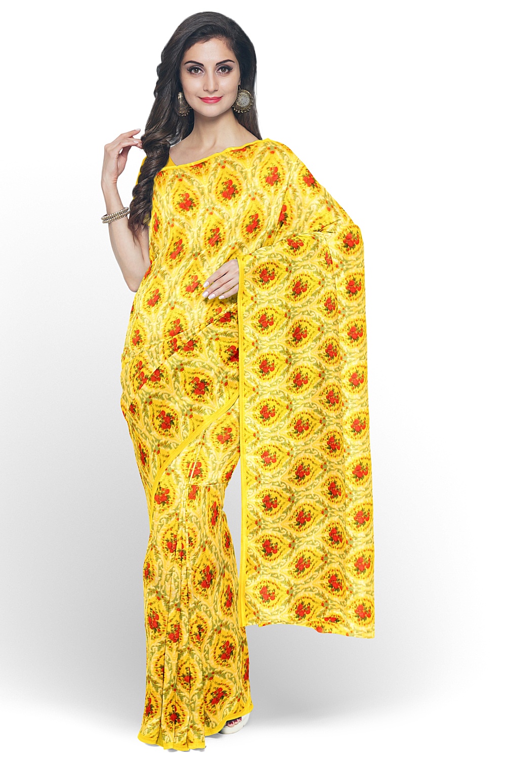 Yellow Satin Silk Saree