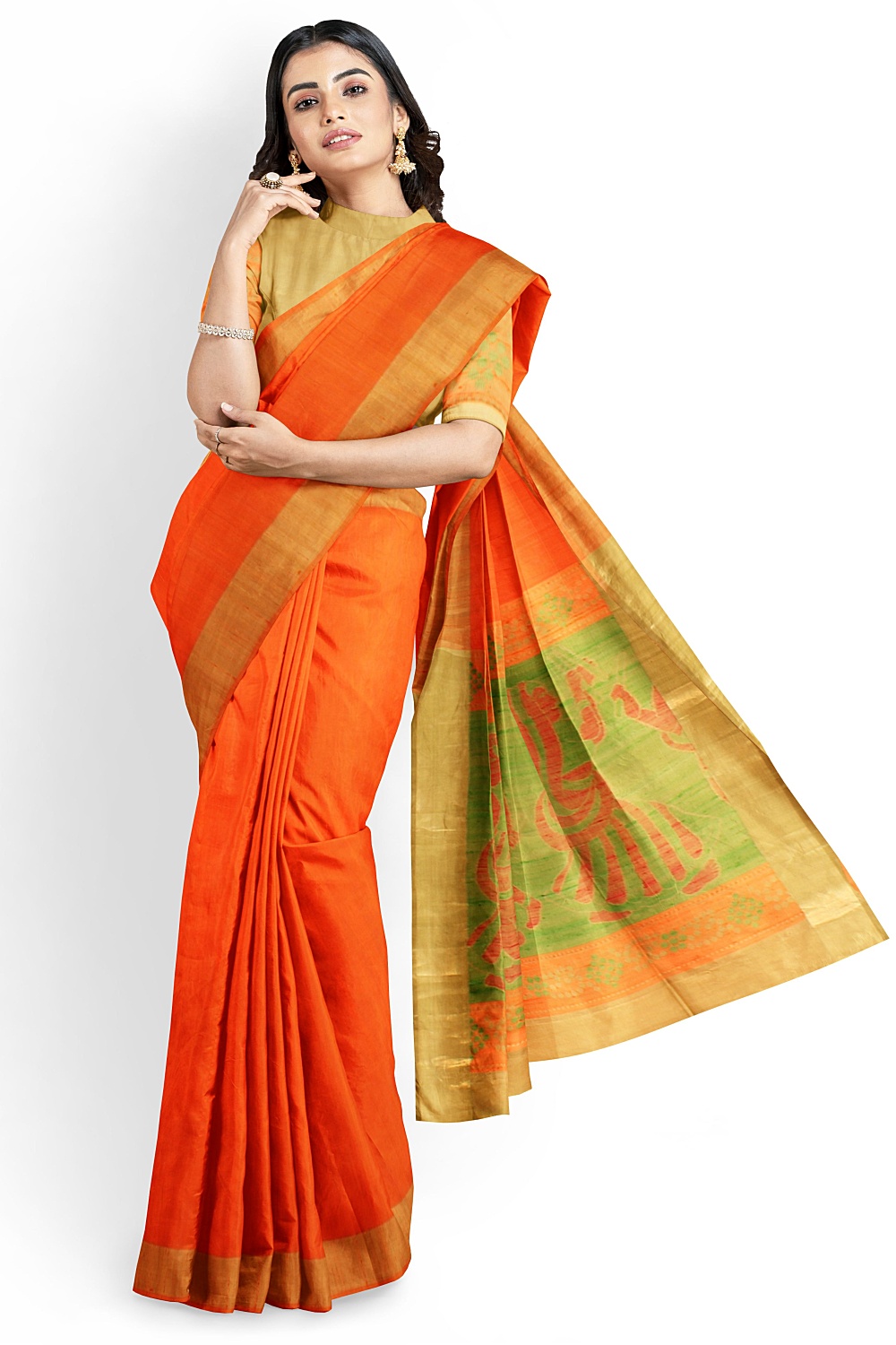 Orange Cotton Silk Saree