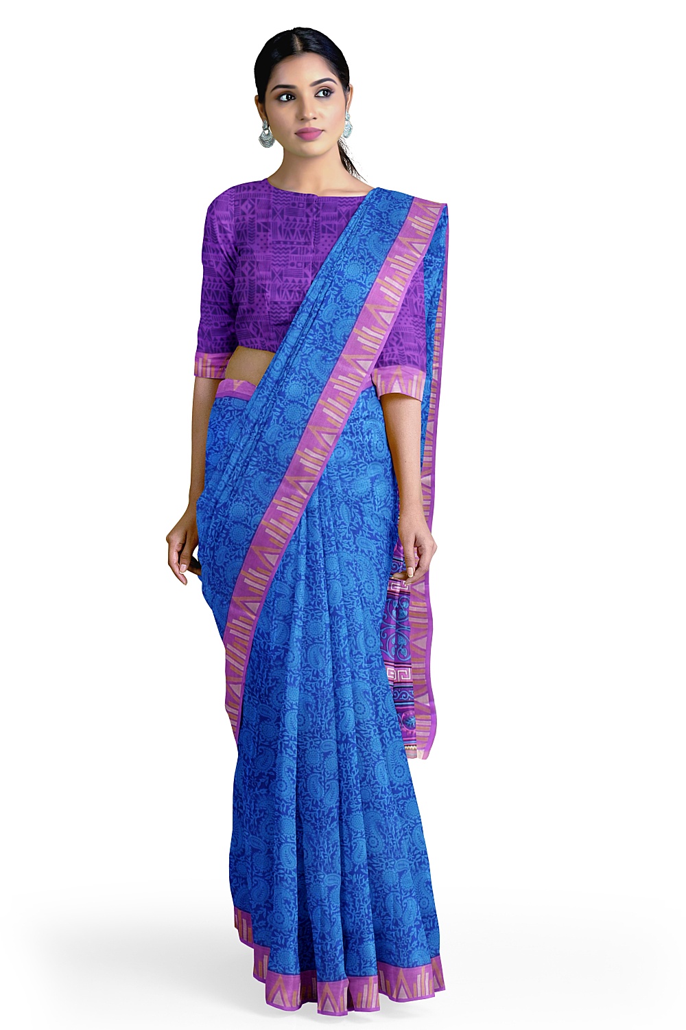 Blue Printed Silk Saree
