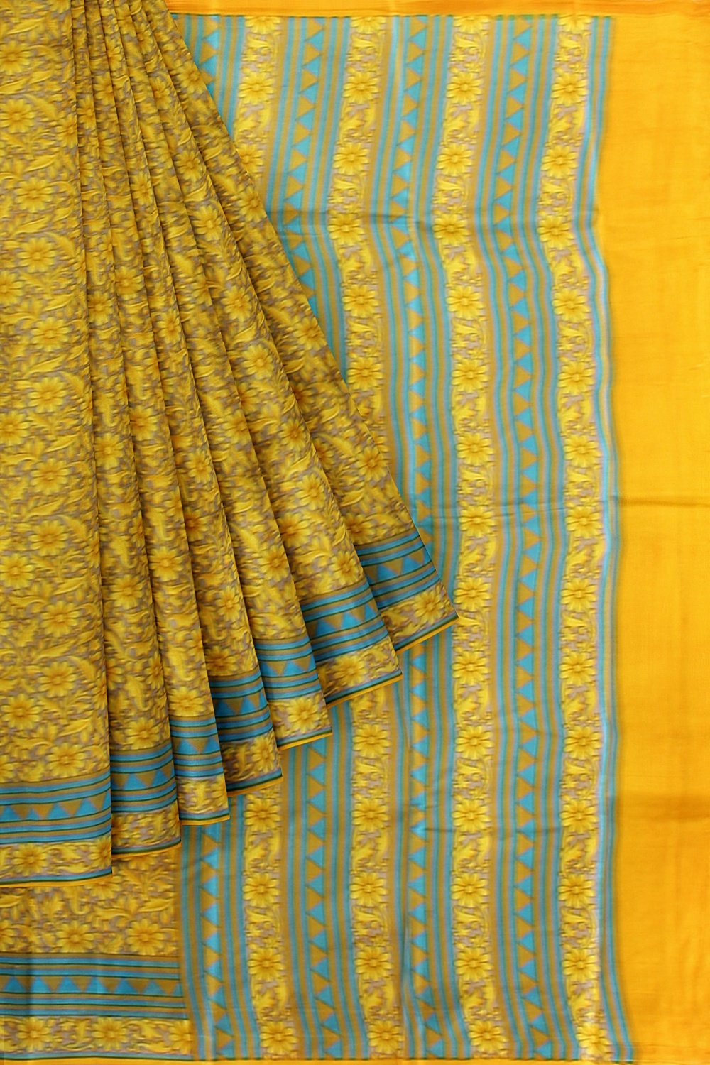 Mustard Printed Silk Saree