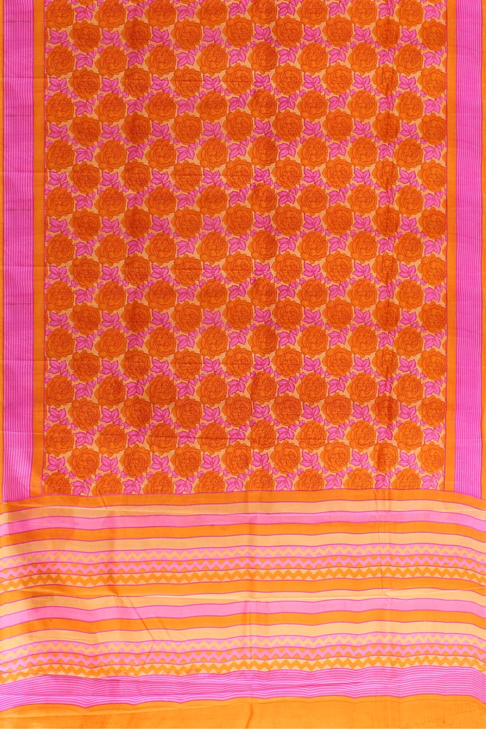 Orange Printed Silk Saree