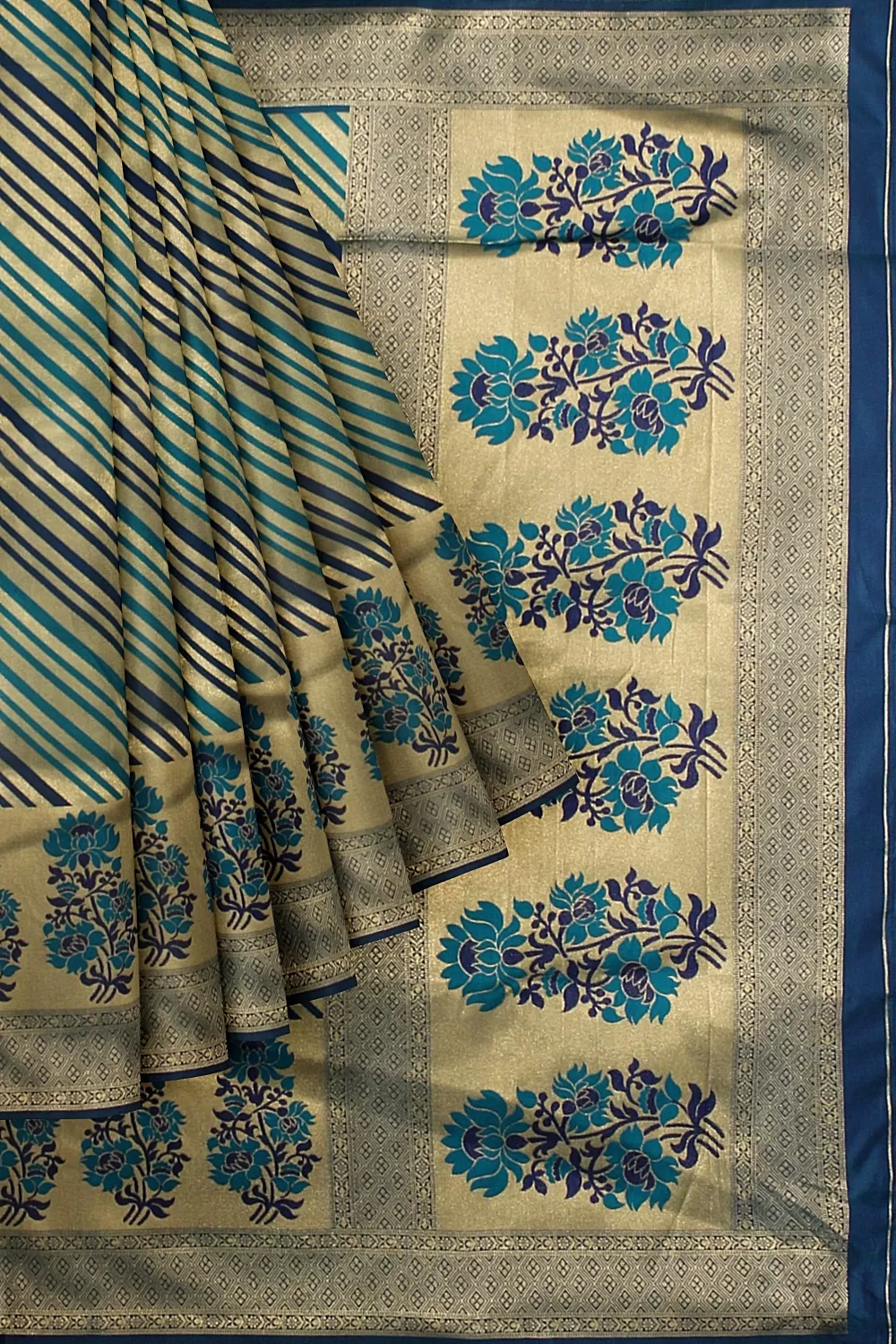 Peacock Blue Bandhabi Soft Silk Saree
