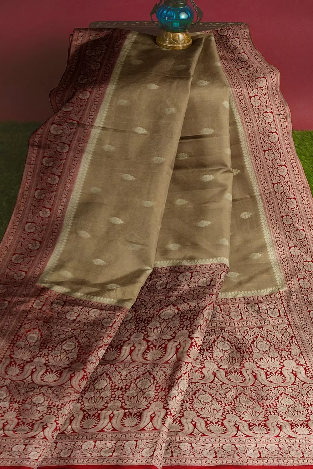 Almond Banarsi Soft Silk Saree