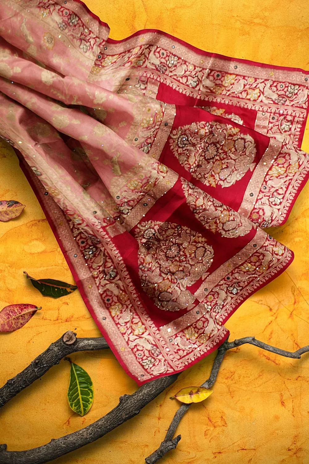 Light Pink Embroidery Silk Saree