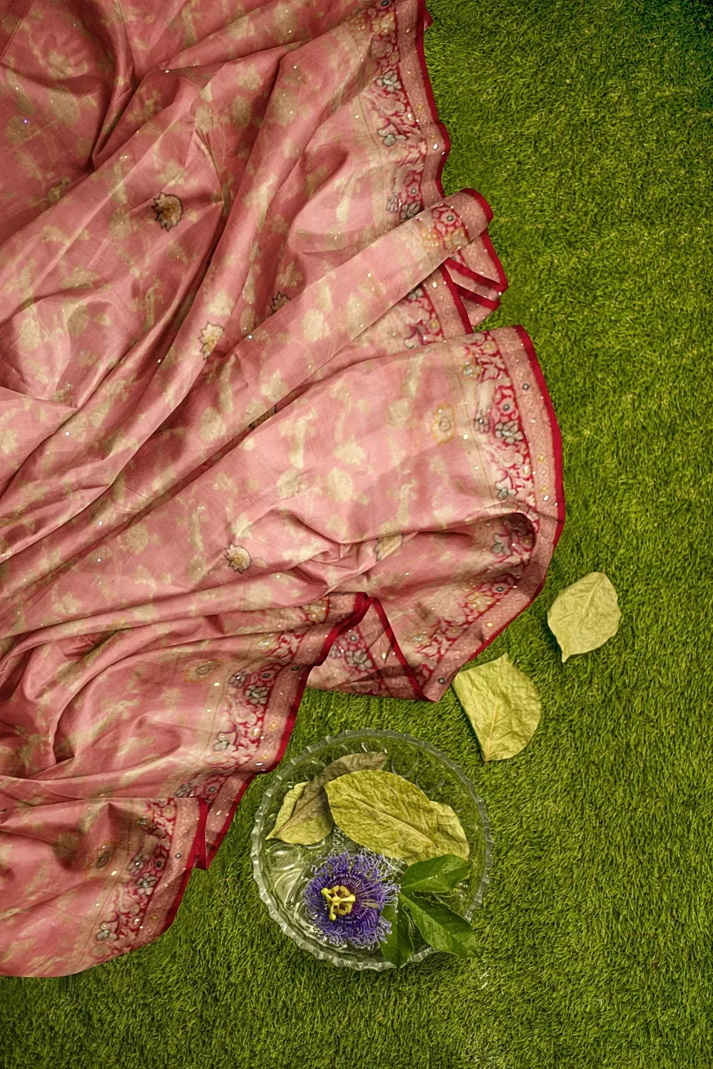 Light Pink Embroidery Silk Saree