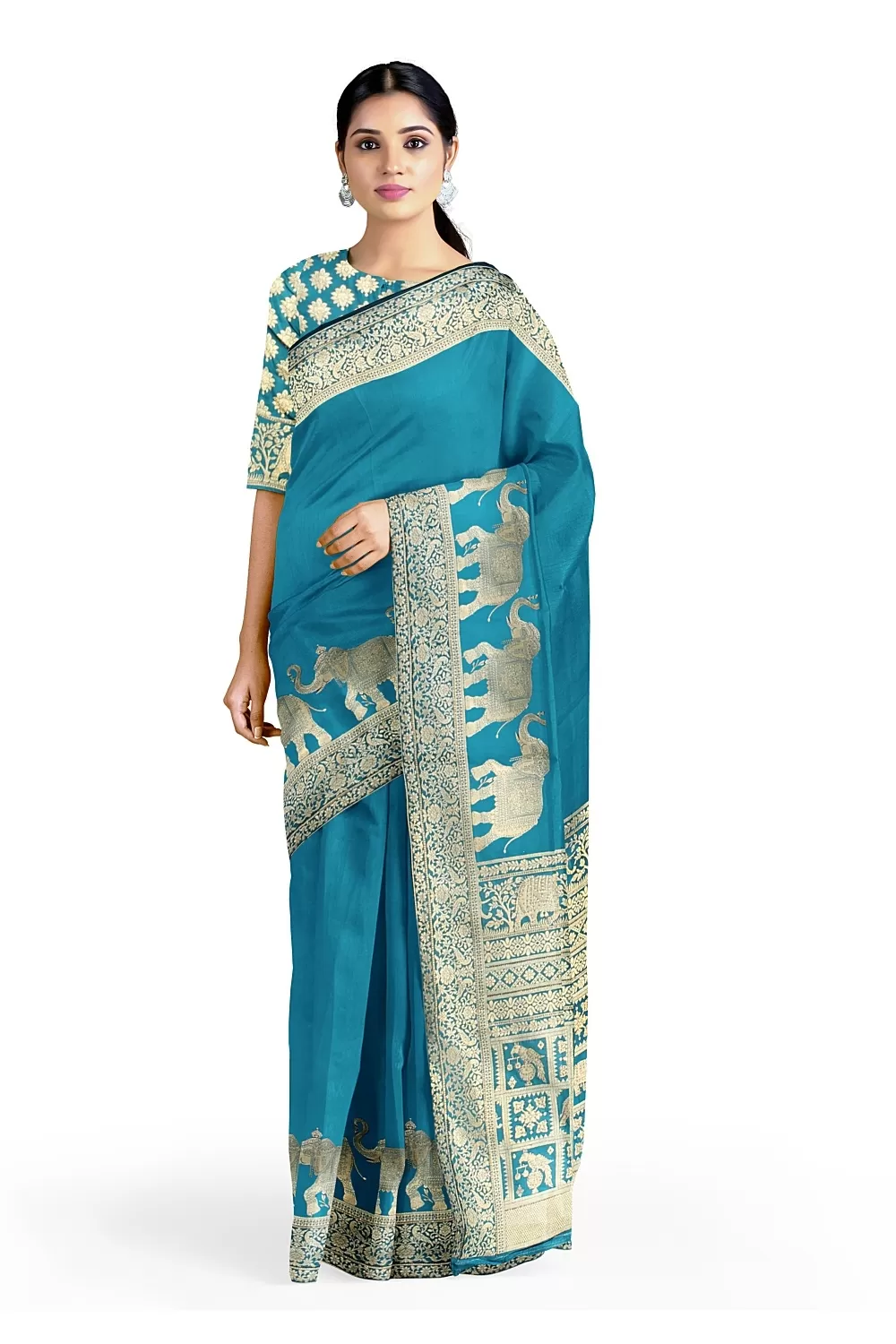 Firoji Colour Kanjivaram Soft Silk Saree with Heavy Blouse