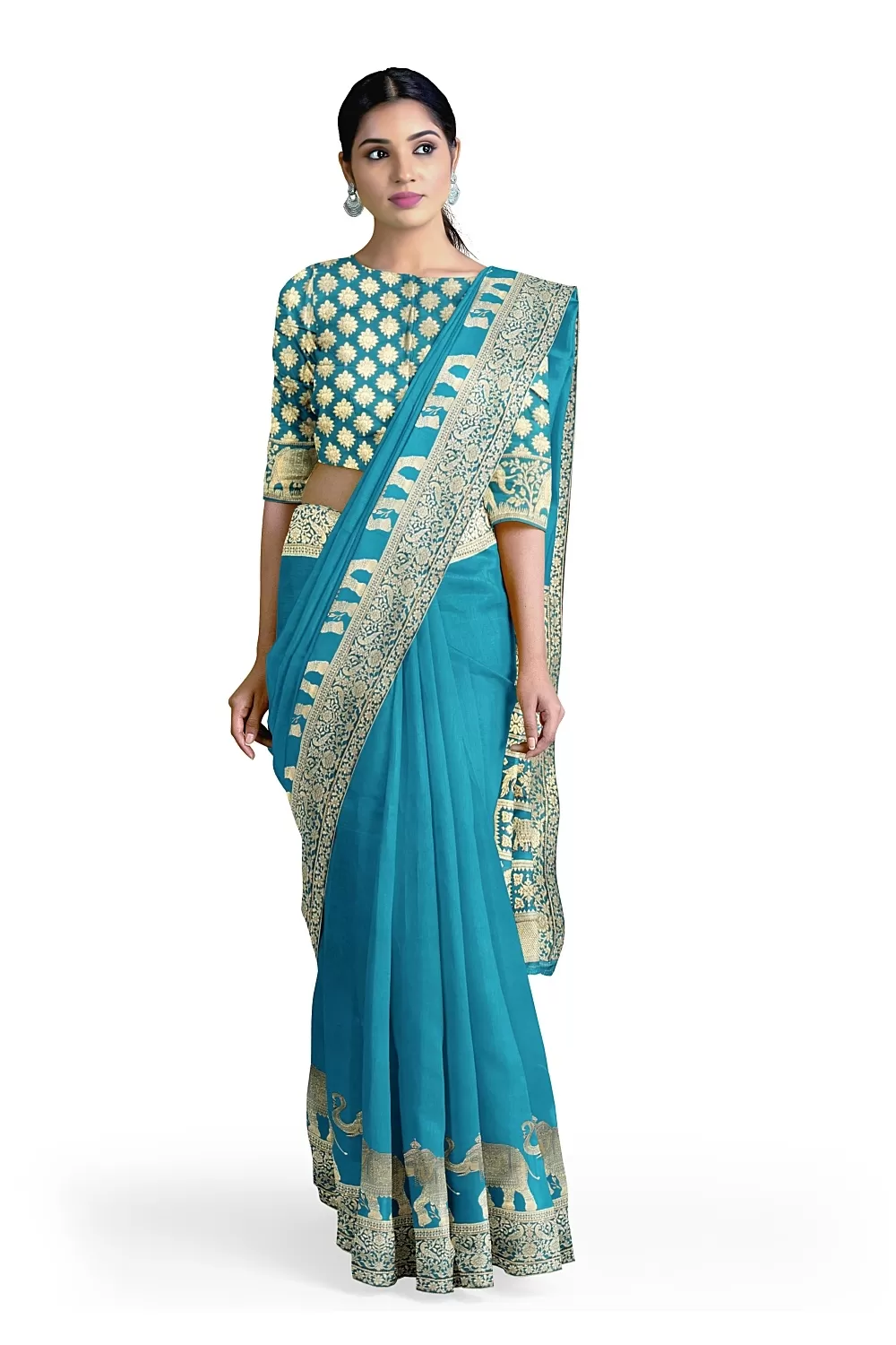 Firoji Colour Kanjivaram Soft Silk Saree with Heavy Blouse