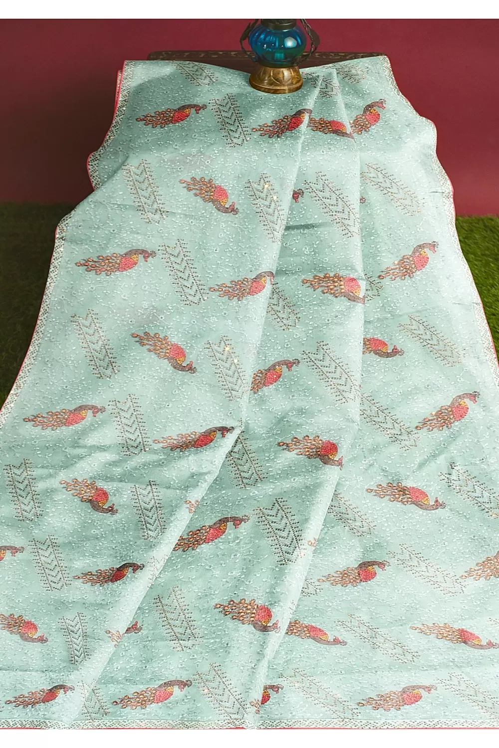 Sea Green Chiffon Embroidery Saree