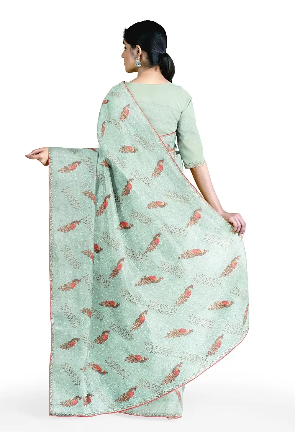 Sea Green Chiffon Embroidery Saree