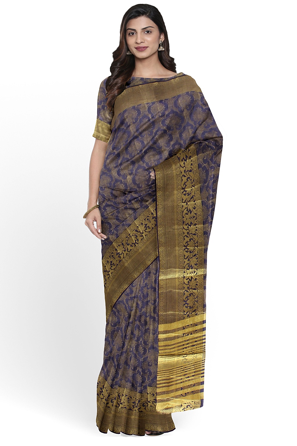 Navy Blue Banarsi Silk Saree