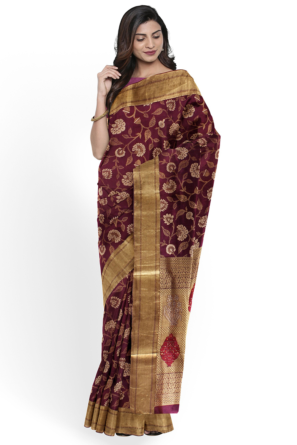 Wine colour Kanjivaram Silk Saree