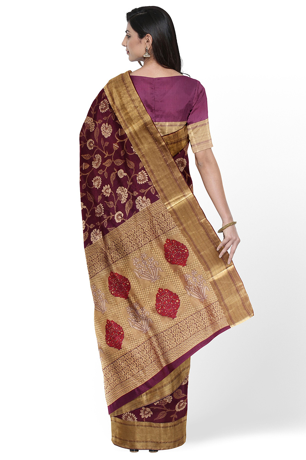 Wine colour Kanjivaram Silk Saree