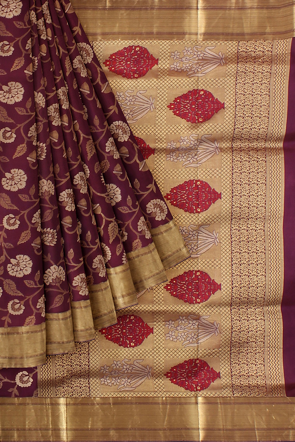 Wine colour Kanjivaram Silk Saree