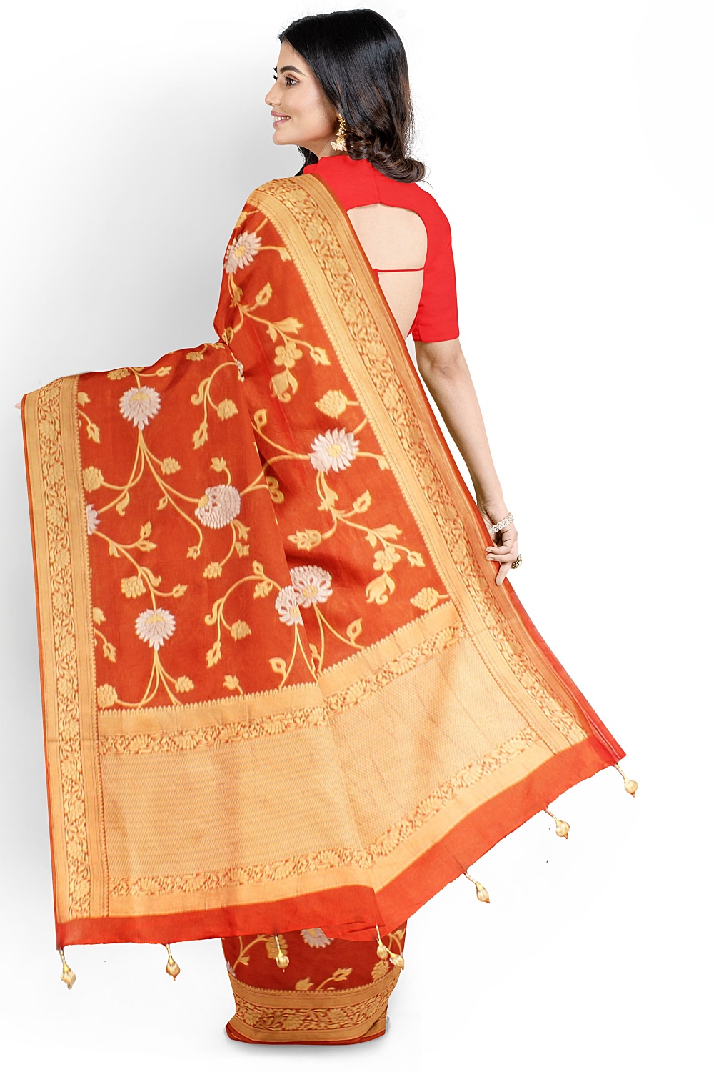 Brick Red Banarsi Silk Saree