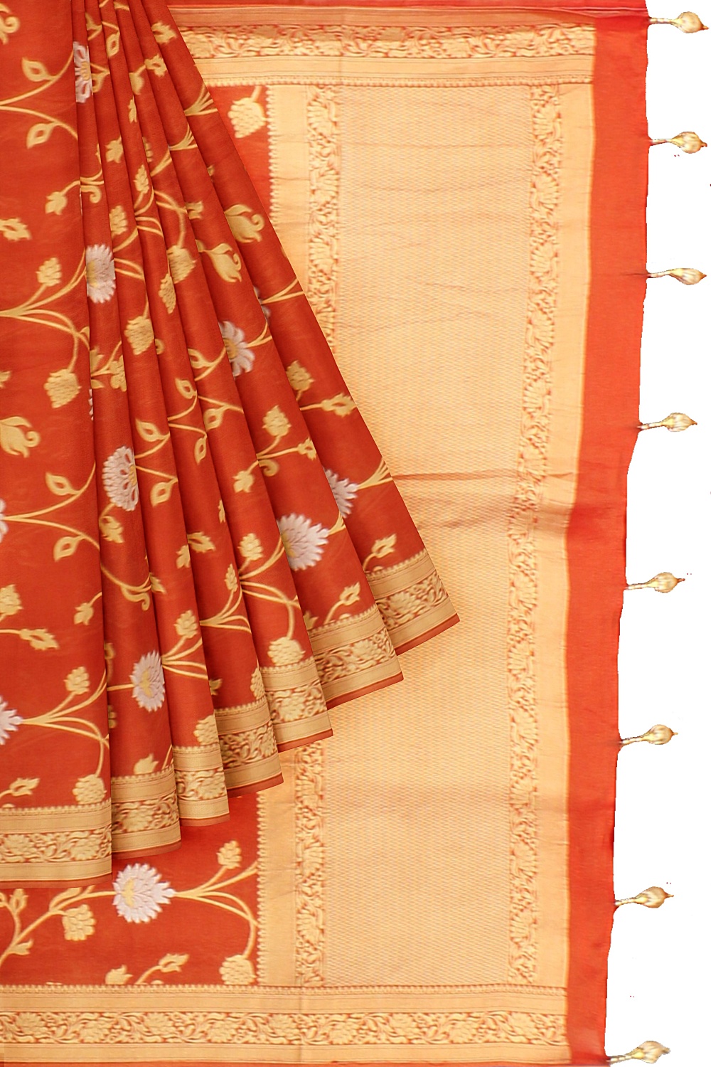 Brick Red Banarsi Silk Saree