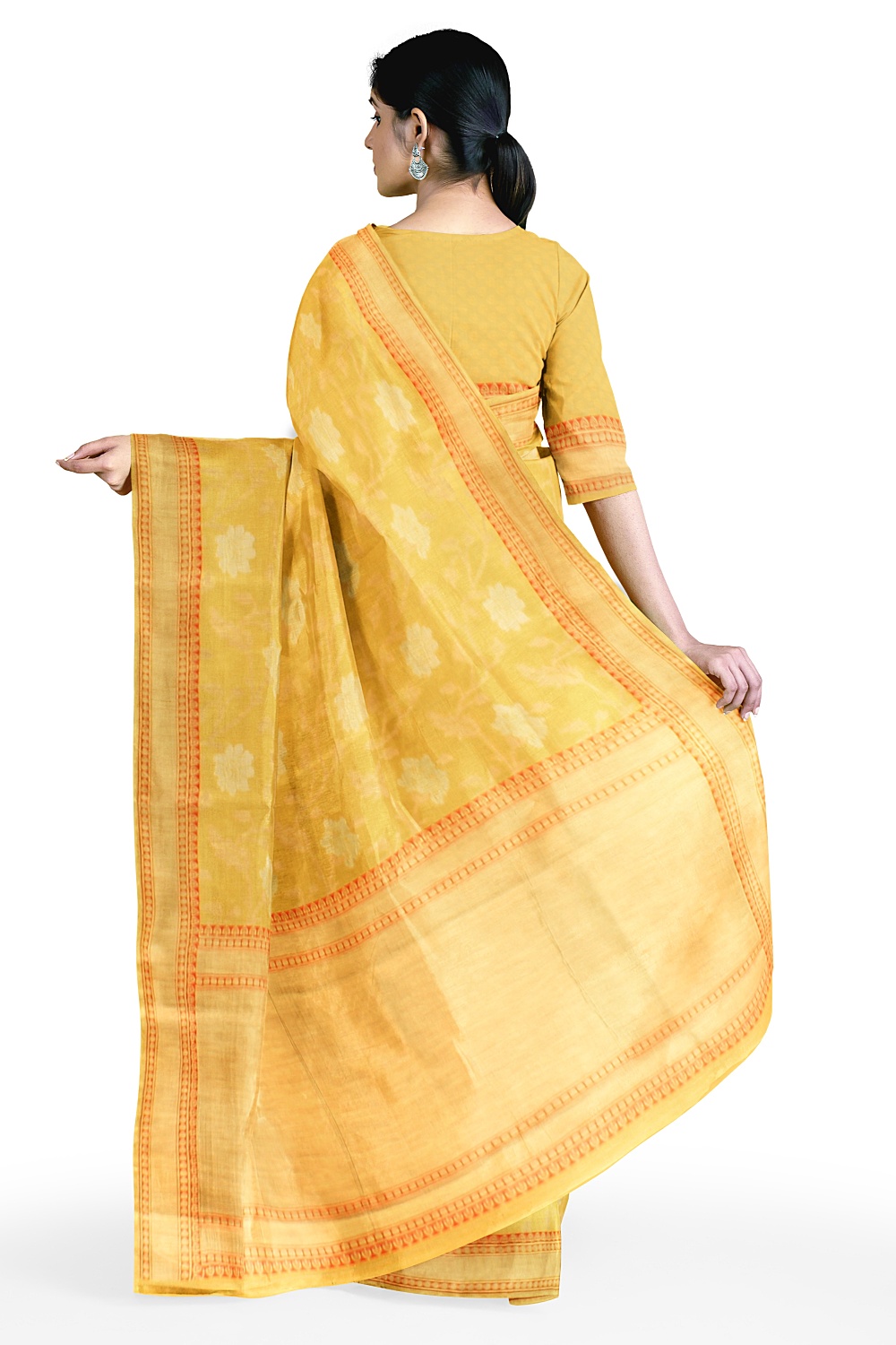 Yellow Cotton Silk Saree