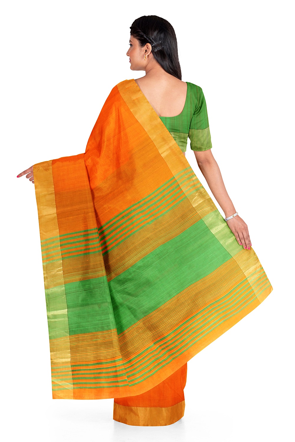 Orange Cotton Silk Saree