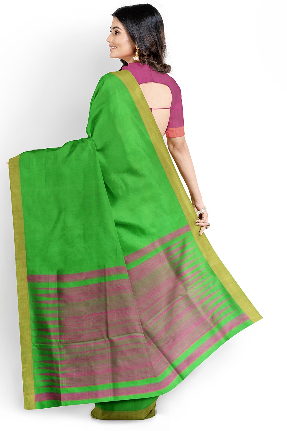 Parrot Green Raw Silk Saree