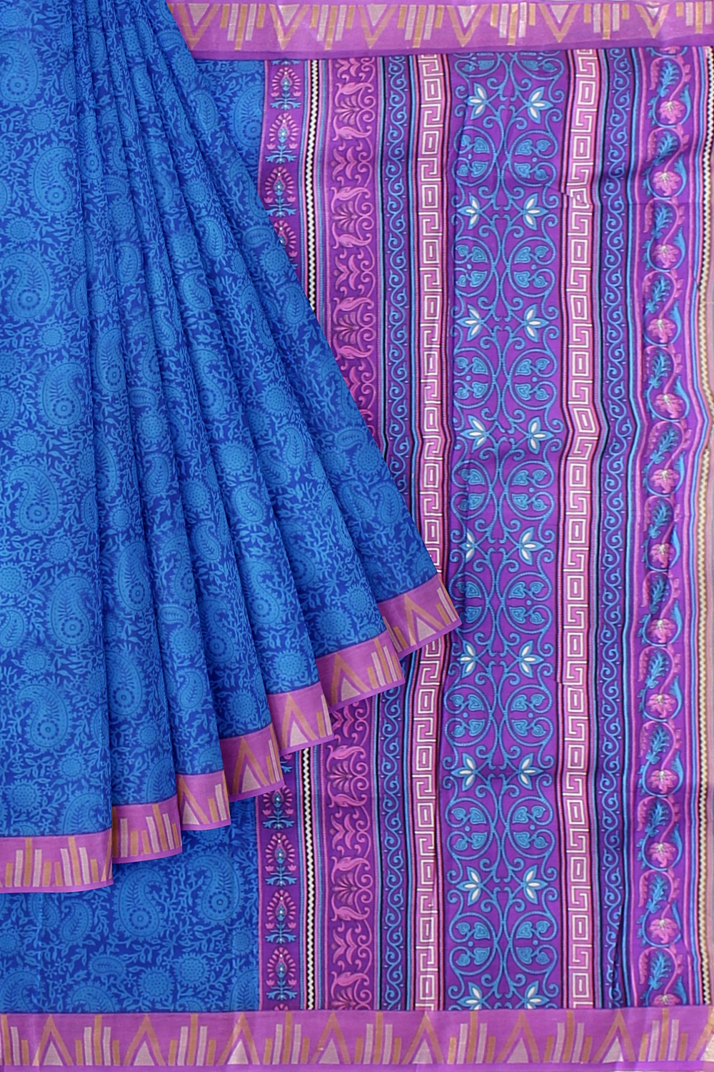 Blue Printed Silk Saree