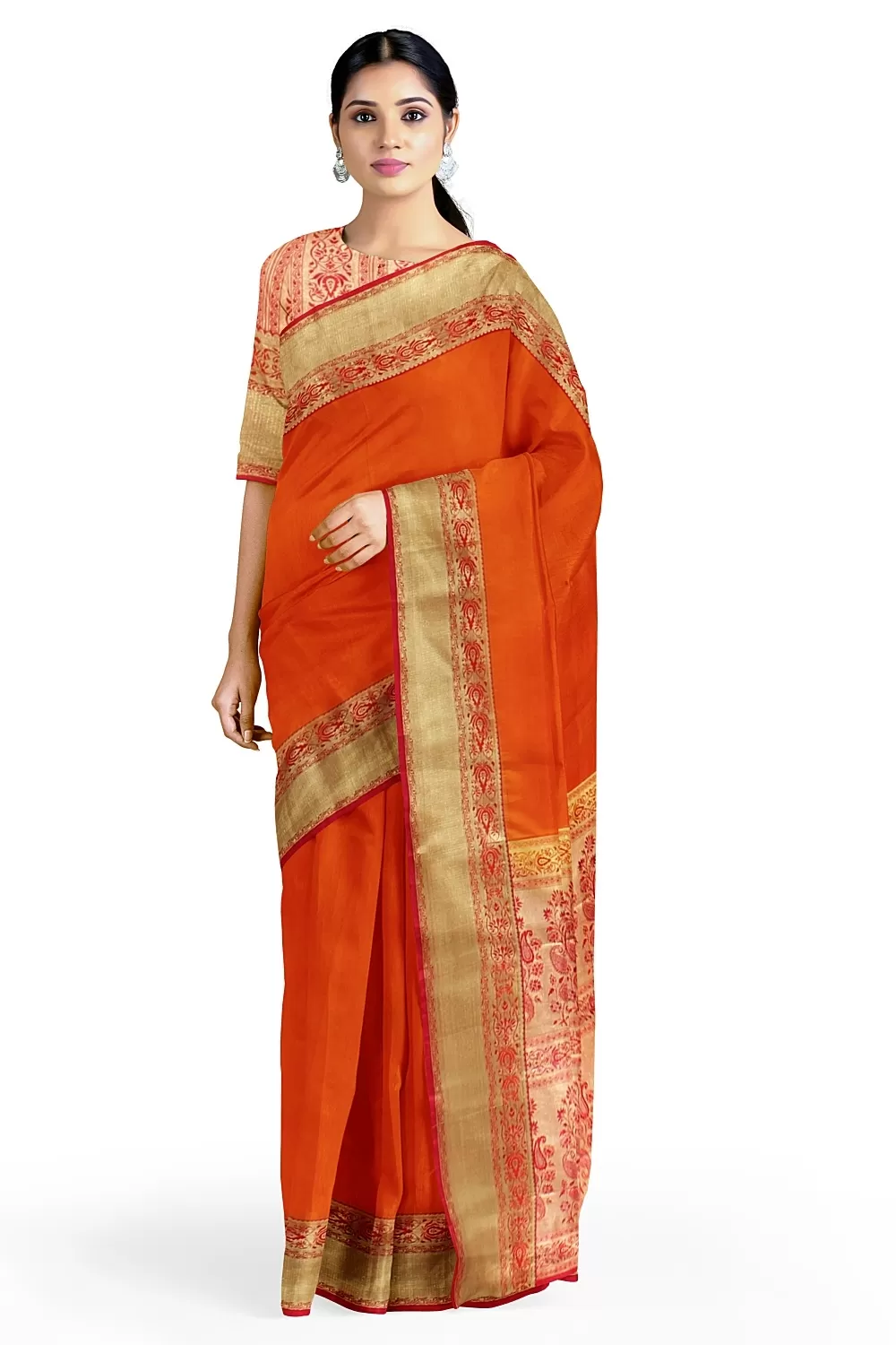 ORANGE KANJIVARAM SILK SAREE