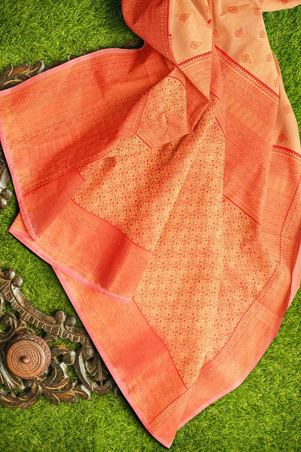 PEACH BANARSI SILK SAREE