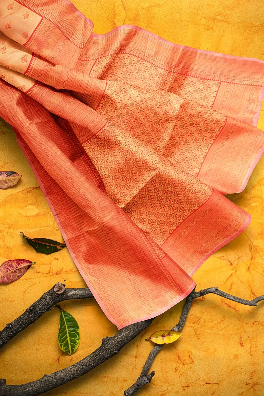 PEACH BANARSI SILK SAREE