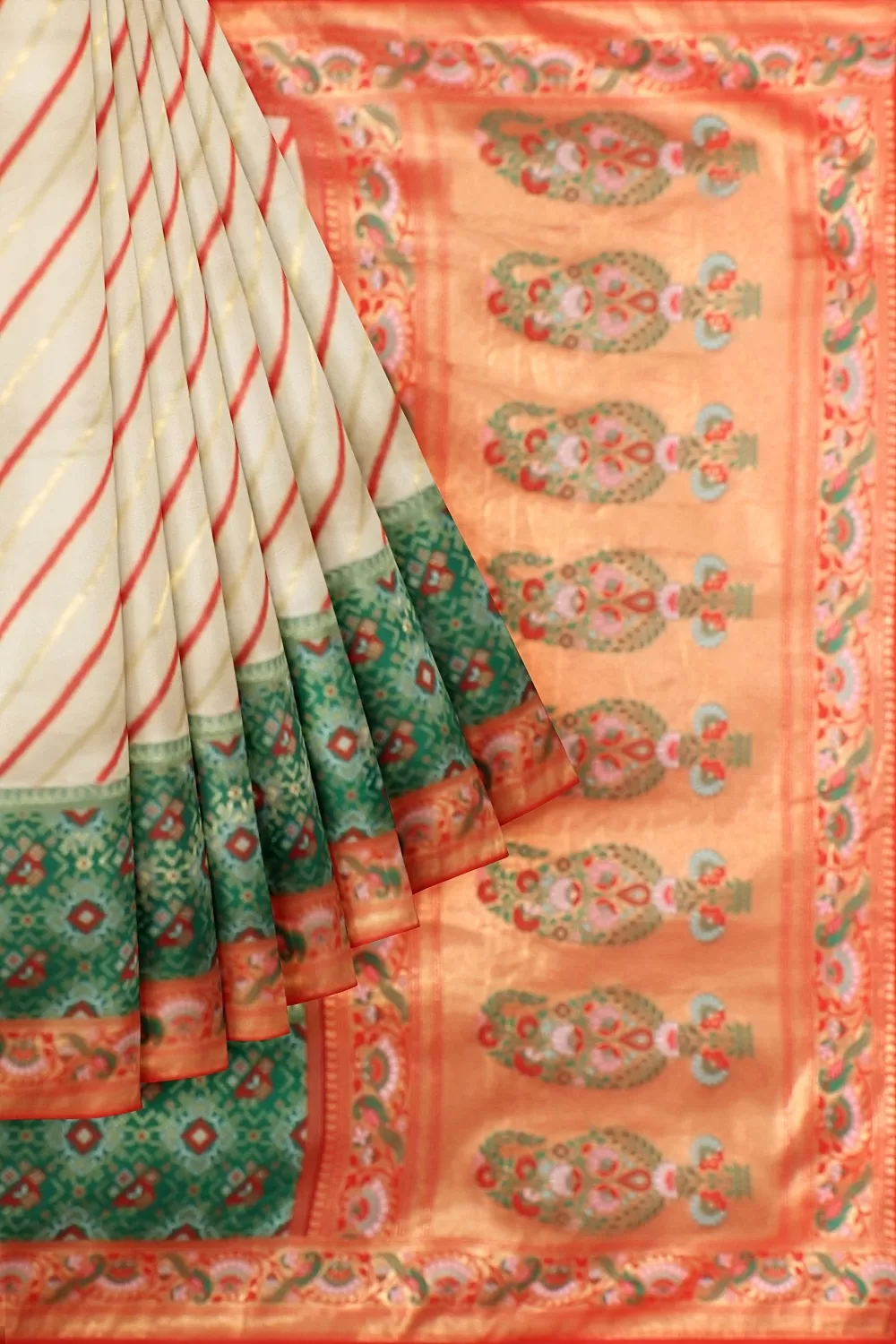 Green Ikat Leheriya Silk Saree