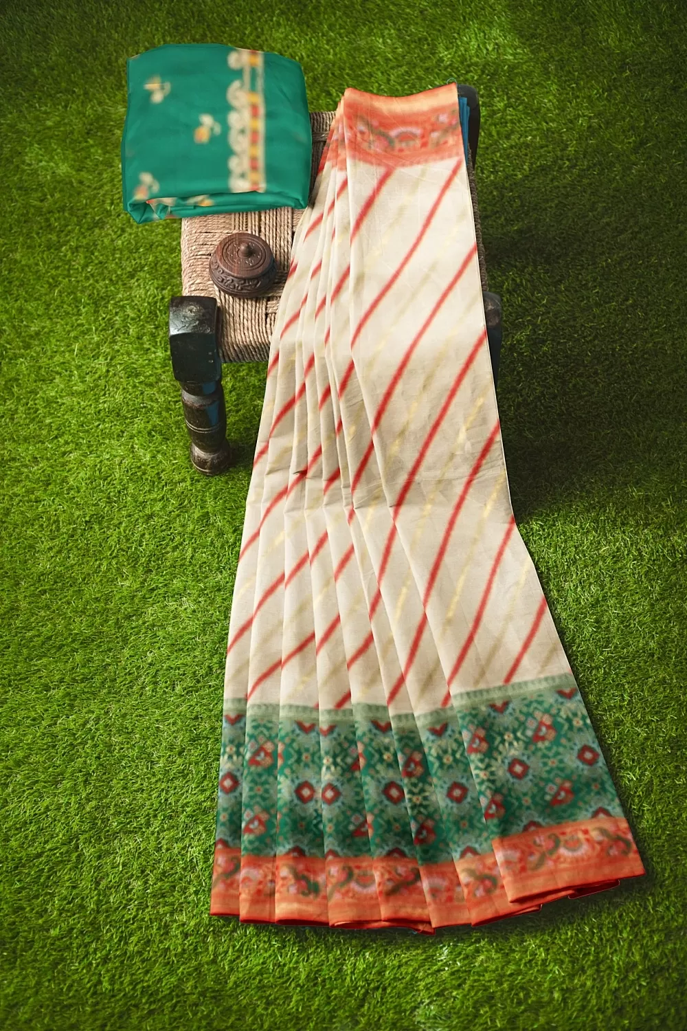 Green Ikat Leheriya Silk Saree