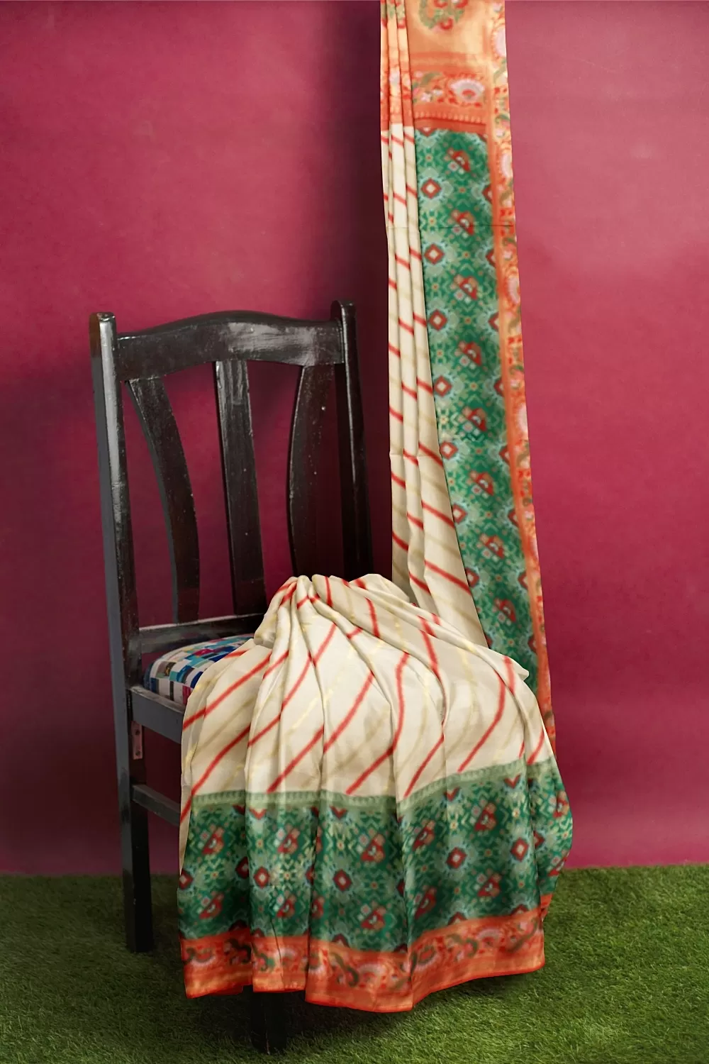 Green Ikat Leheriya Silk Saree