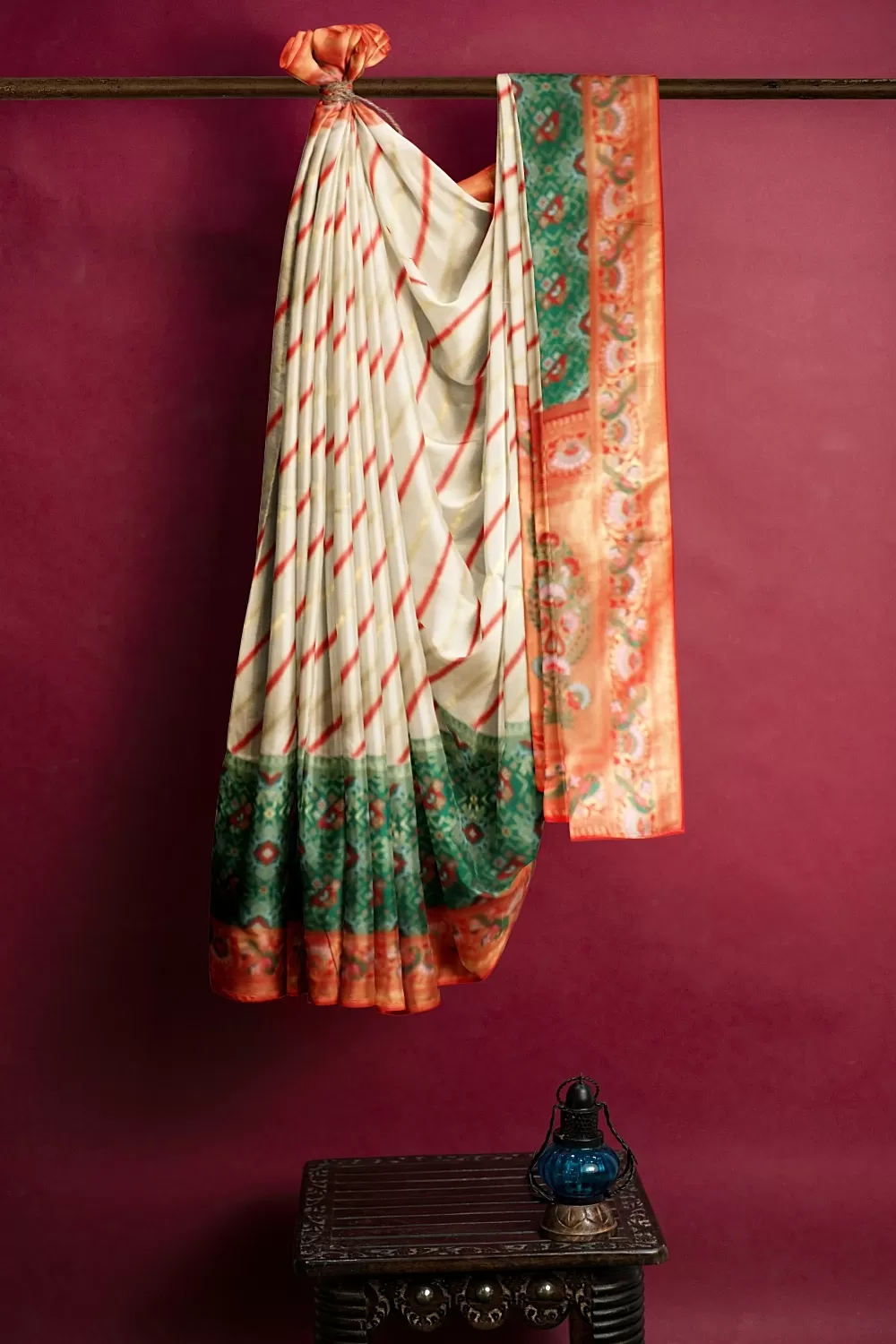 Green Ikat Leheriya Silk Saree