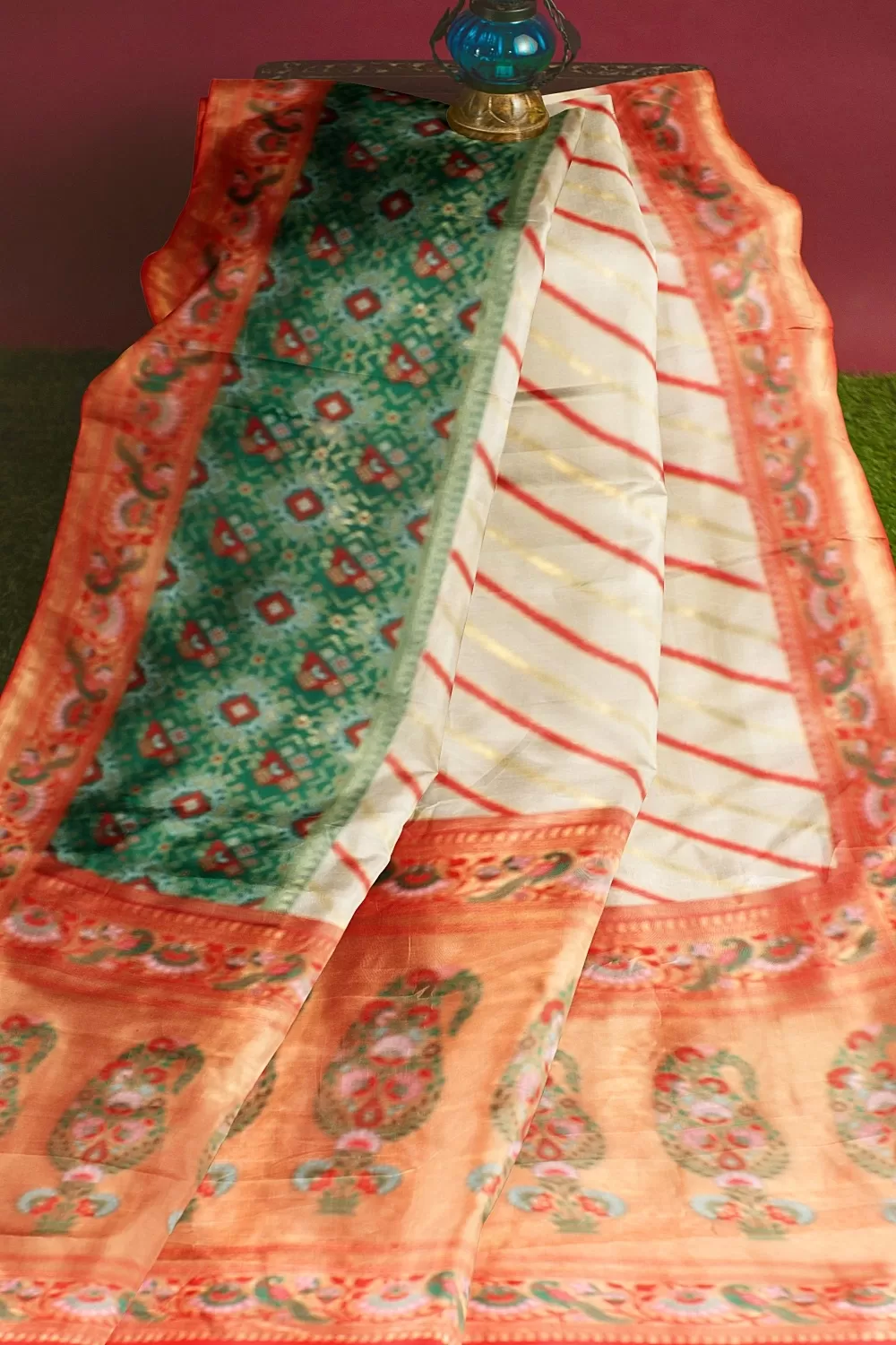 Green Ikat Leheriya Silk Saree