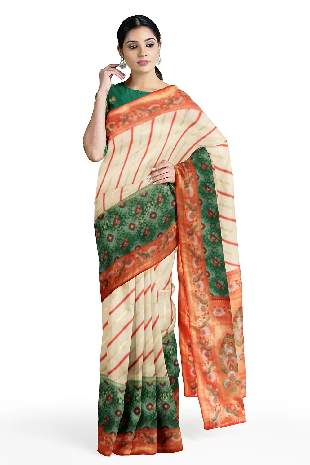 Green Ikat Leheriya Silk Saree