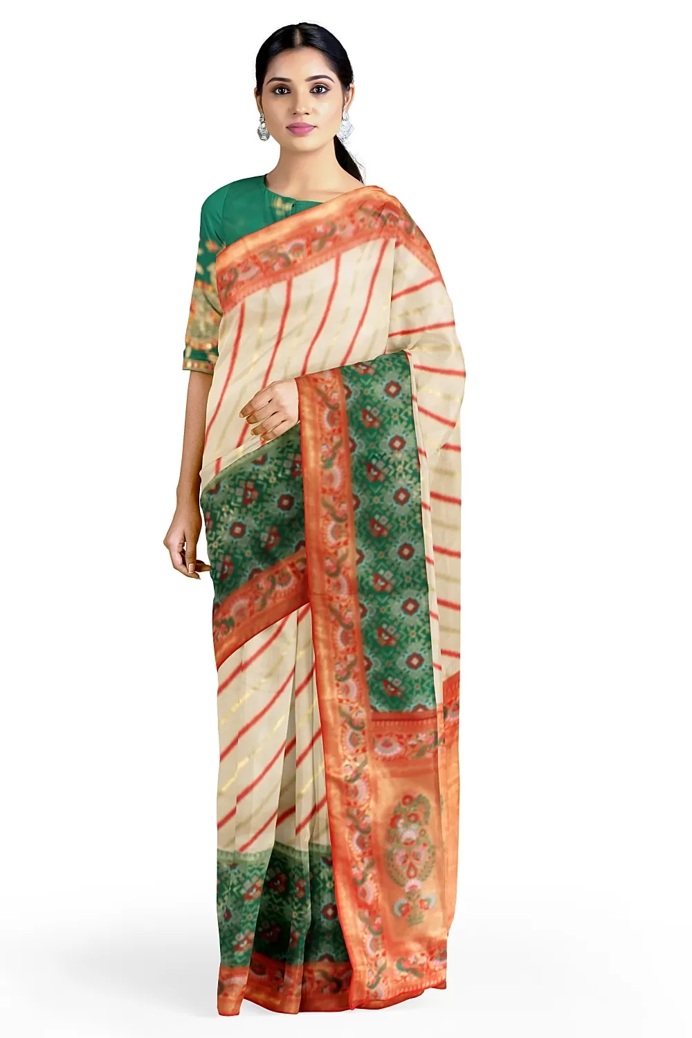 Green Ikat Leheriya Silk Saree