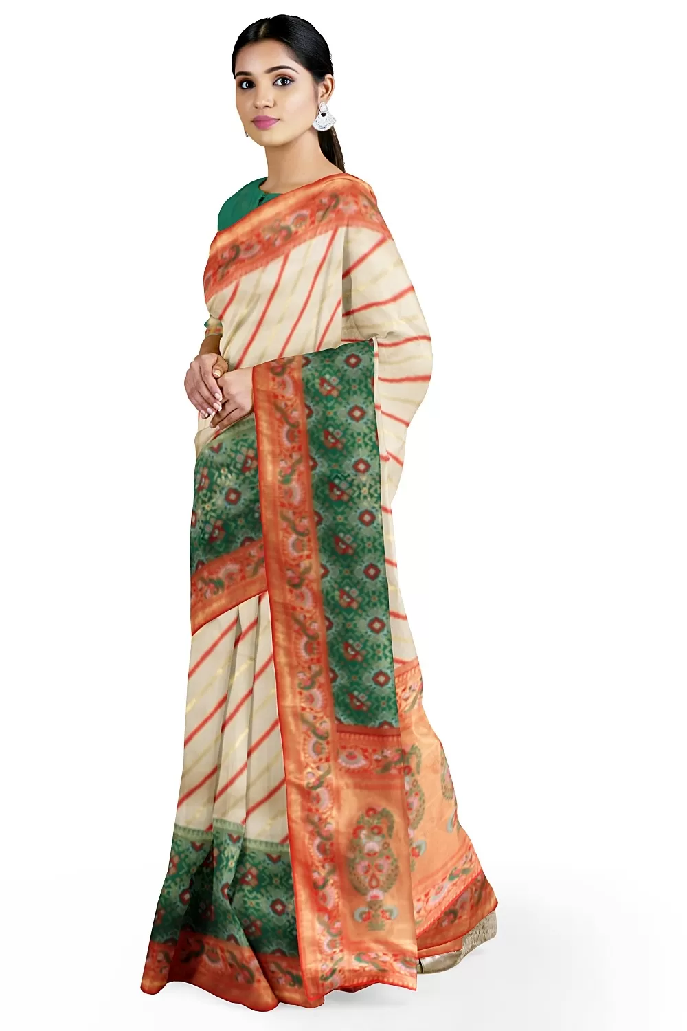 Green Ikat Leheriya Silk Saree