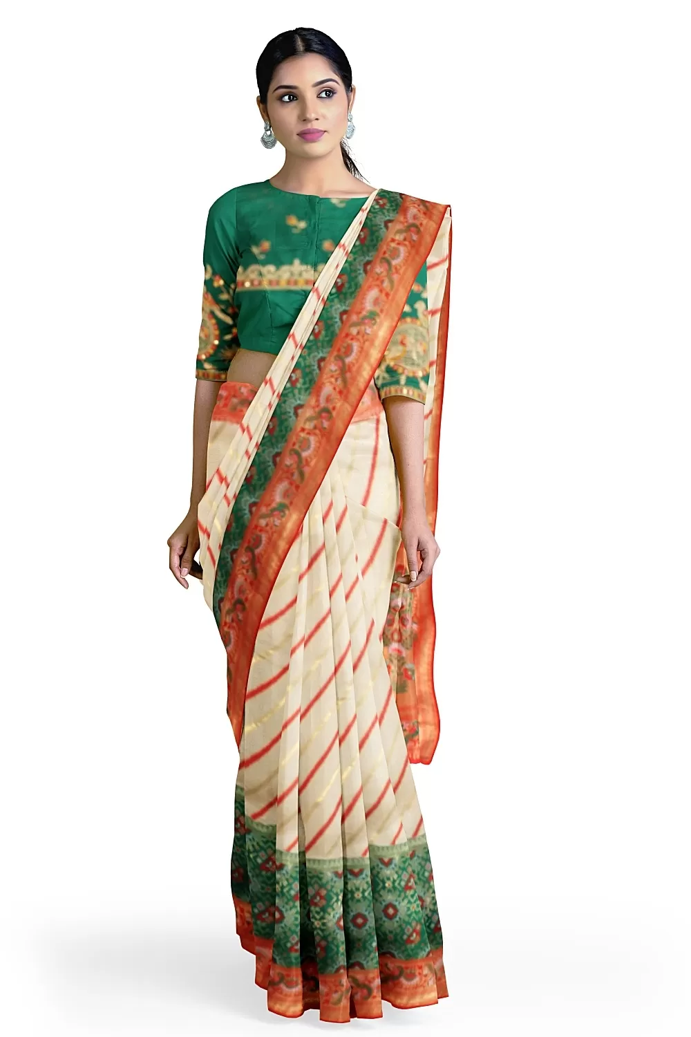 Green Ikat Leheriya Silk Saree