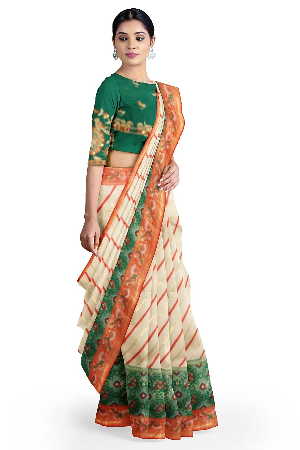 Green Ikat Leheriya Silk Saree