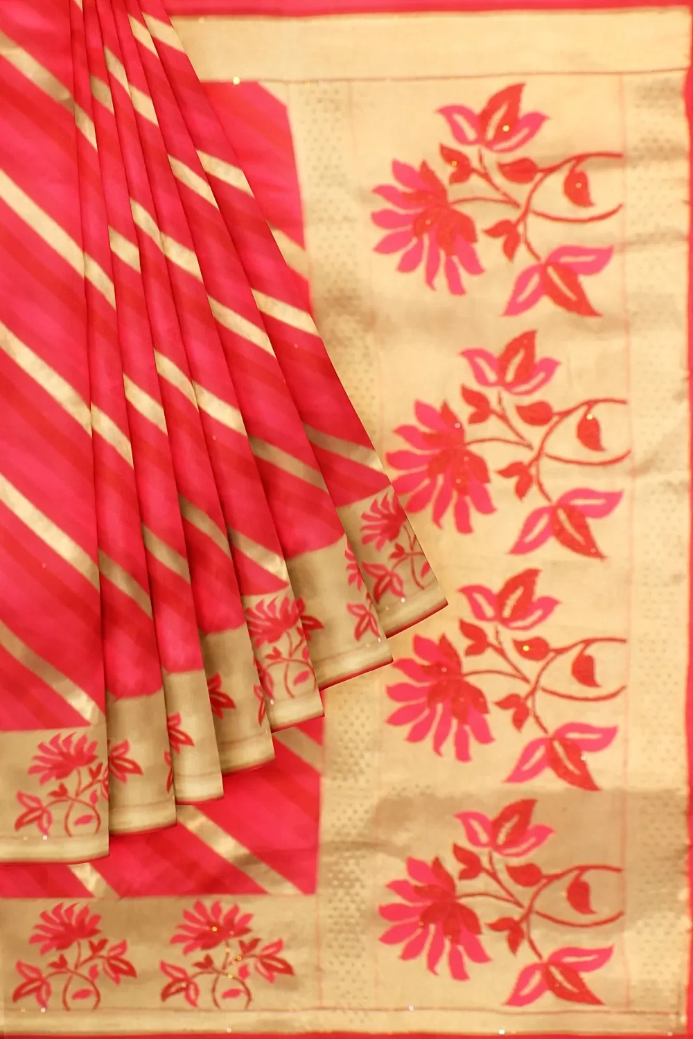 Carrot Pink Banarsi Soft Silk Saree