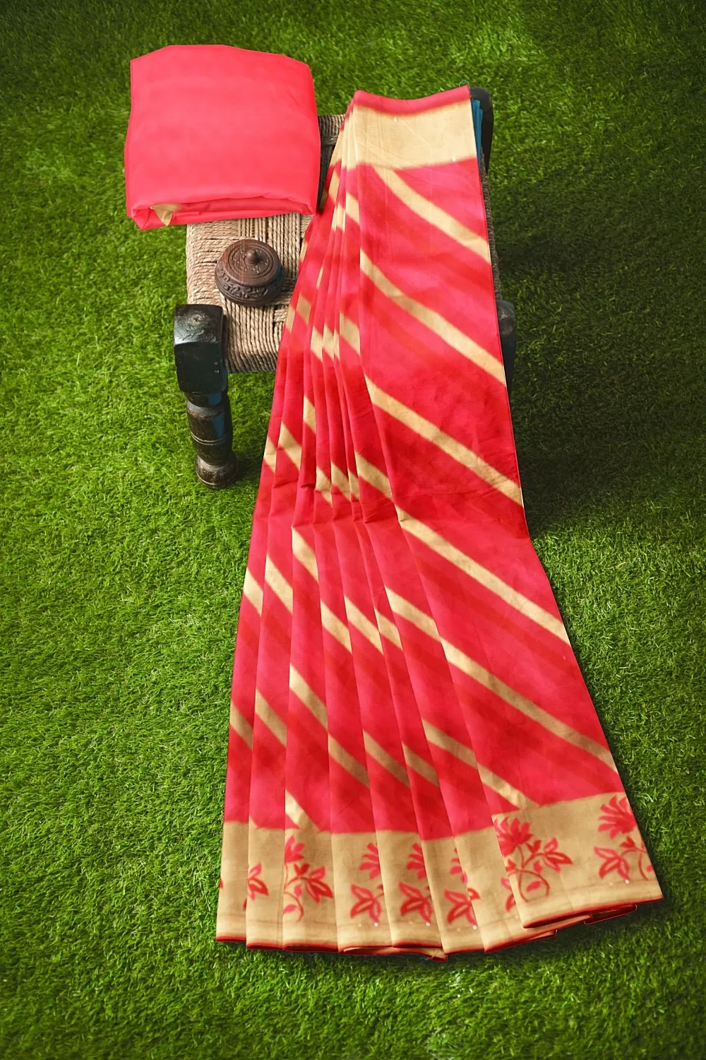 Carrot Pink Banarsi Soft Silk Saree