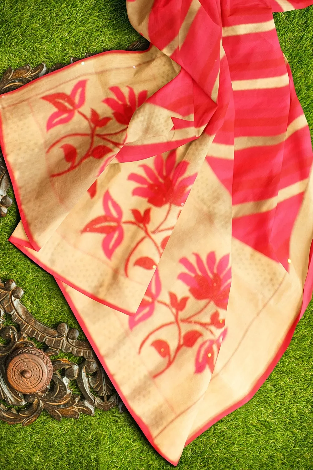 Carrot Pink Banarsi Soft Silk Saree