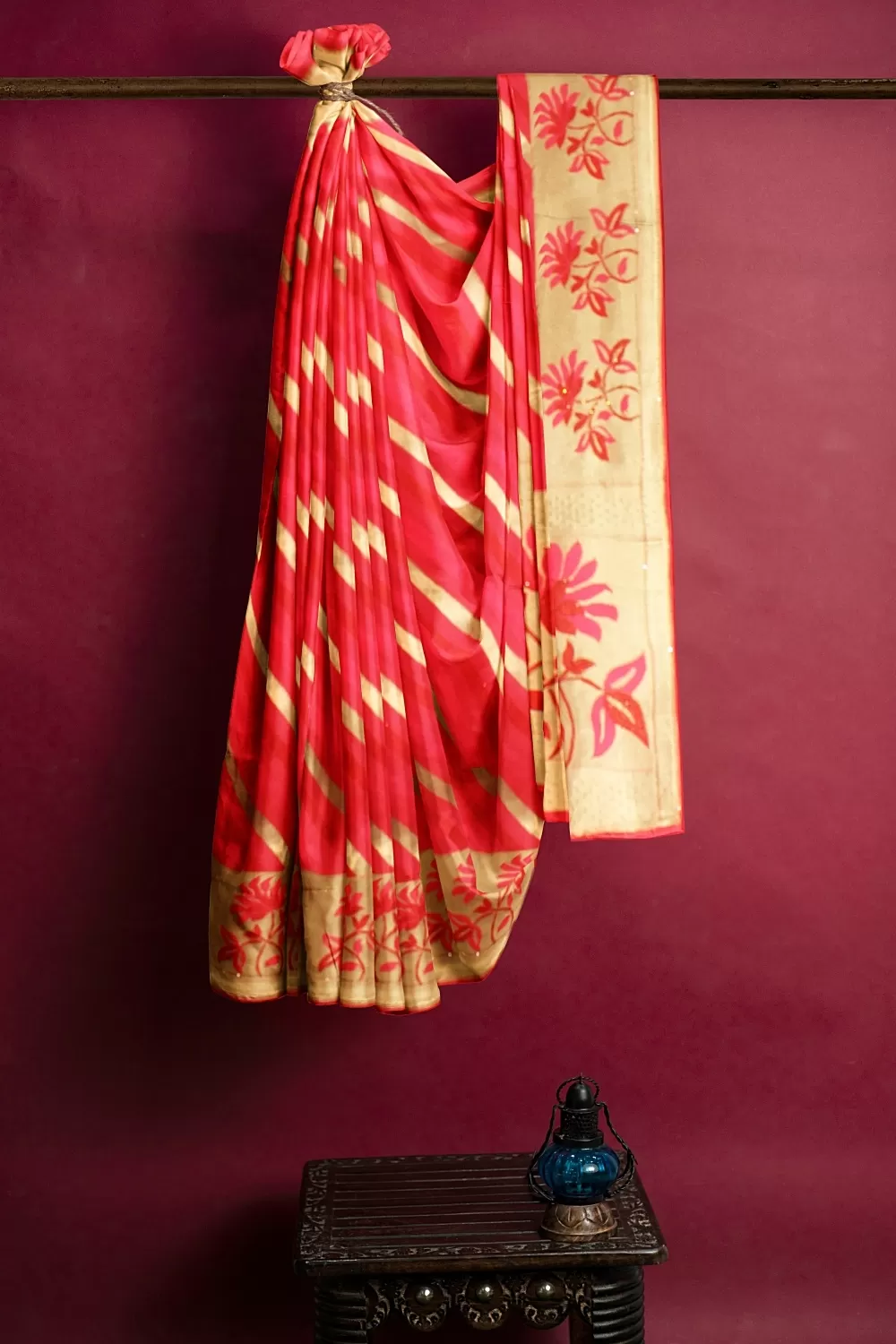 Carrot Pink Banarsi Soft Silk Saree