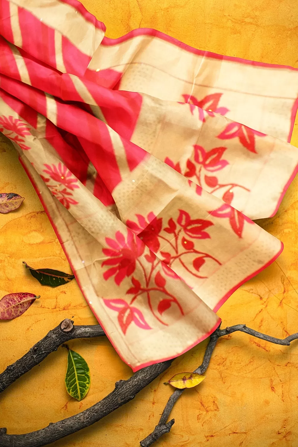 Carrot Pink Banarsi Soft Silk Saree