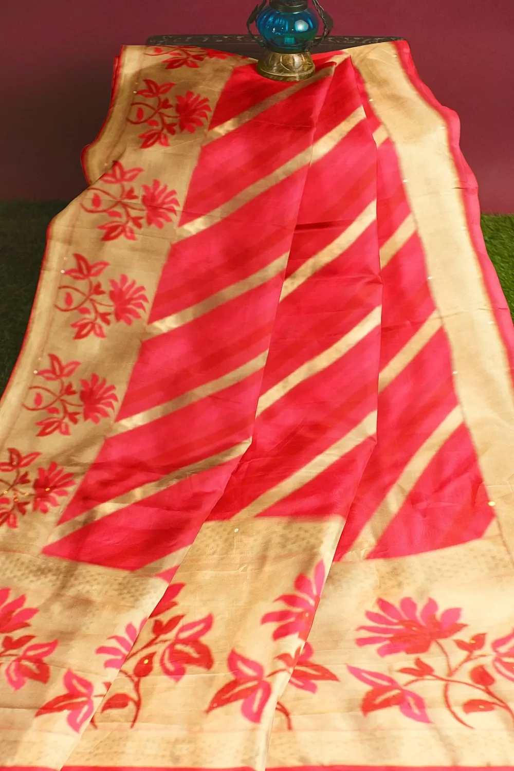 Carrot Pink Banarsi Soft Silk Saree