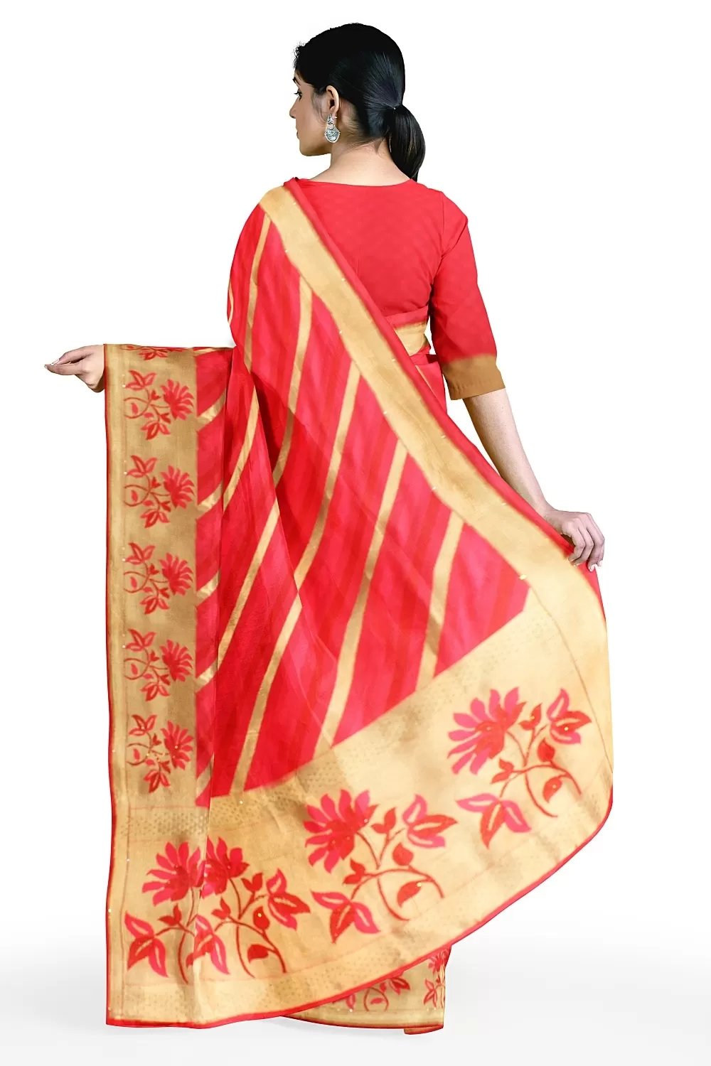 Carrot Pink Banarsi Soft Silk Saree