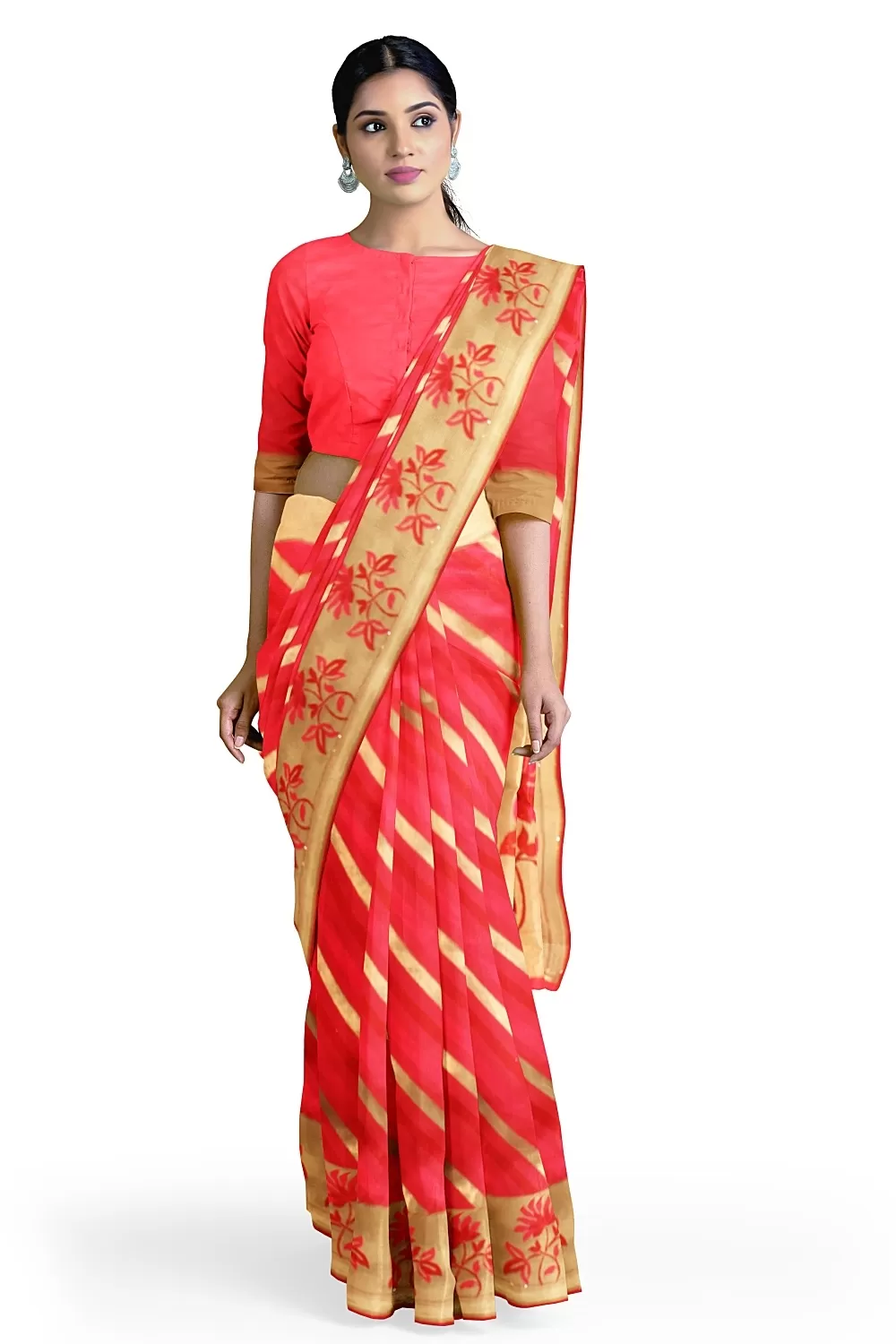 Carrot Pink Banarsi Soft Silk Saree