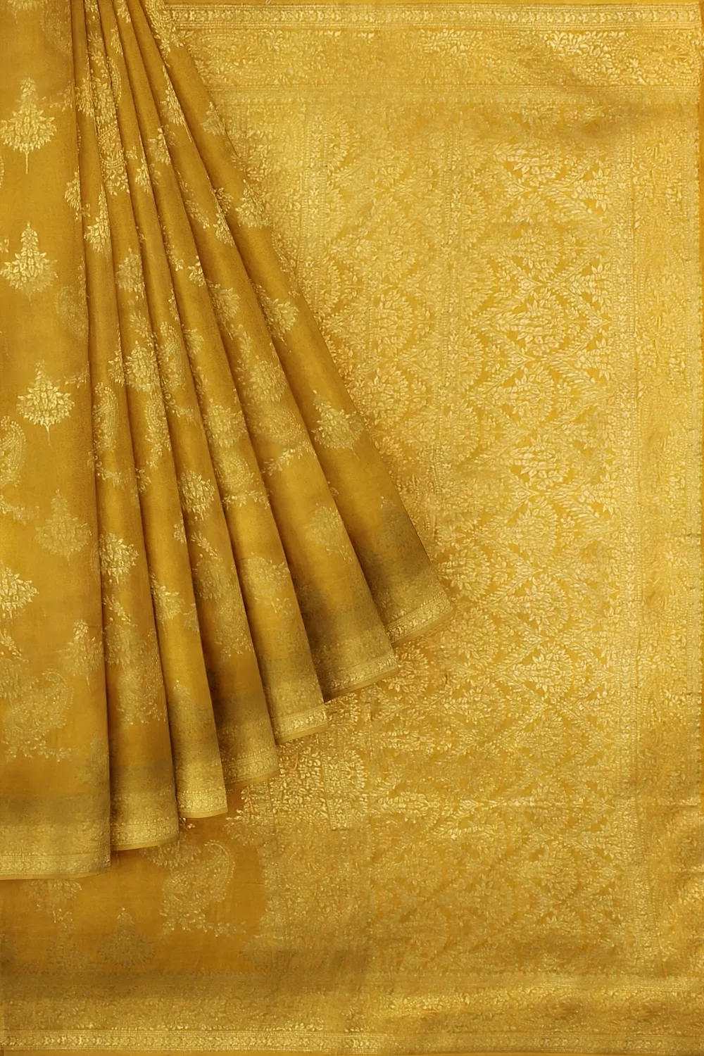 Mustard Monga Soft Silk Saree