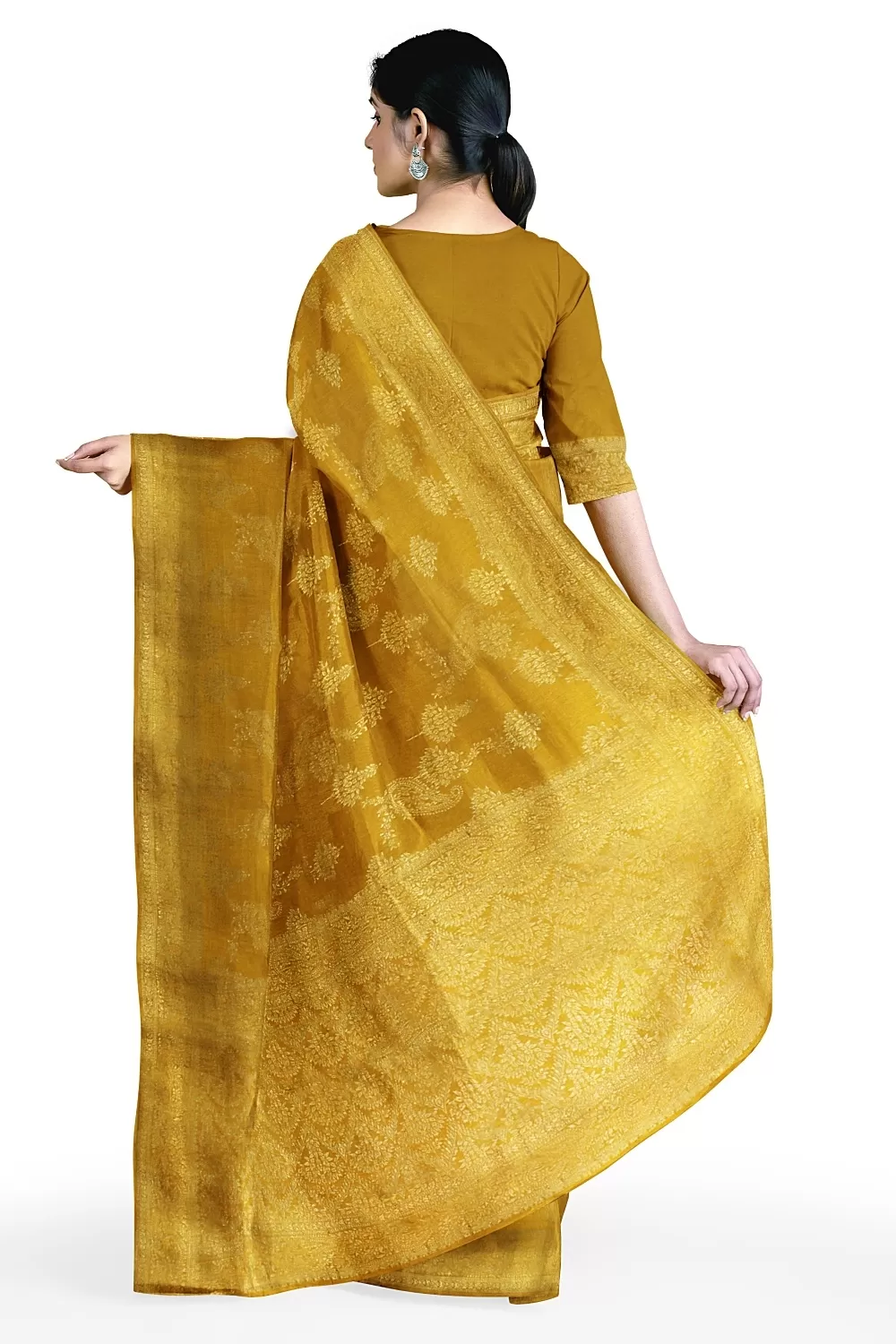 Mustard Monga Soft Silk Saree