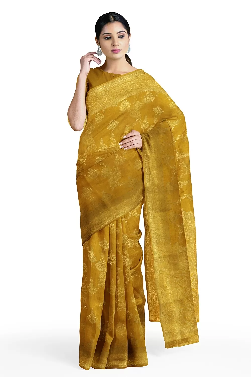 Mustard Monga Soft Silk Saree