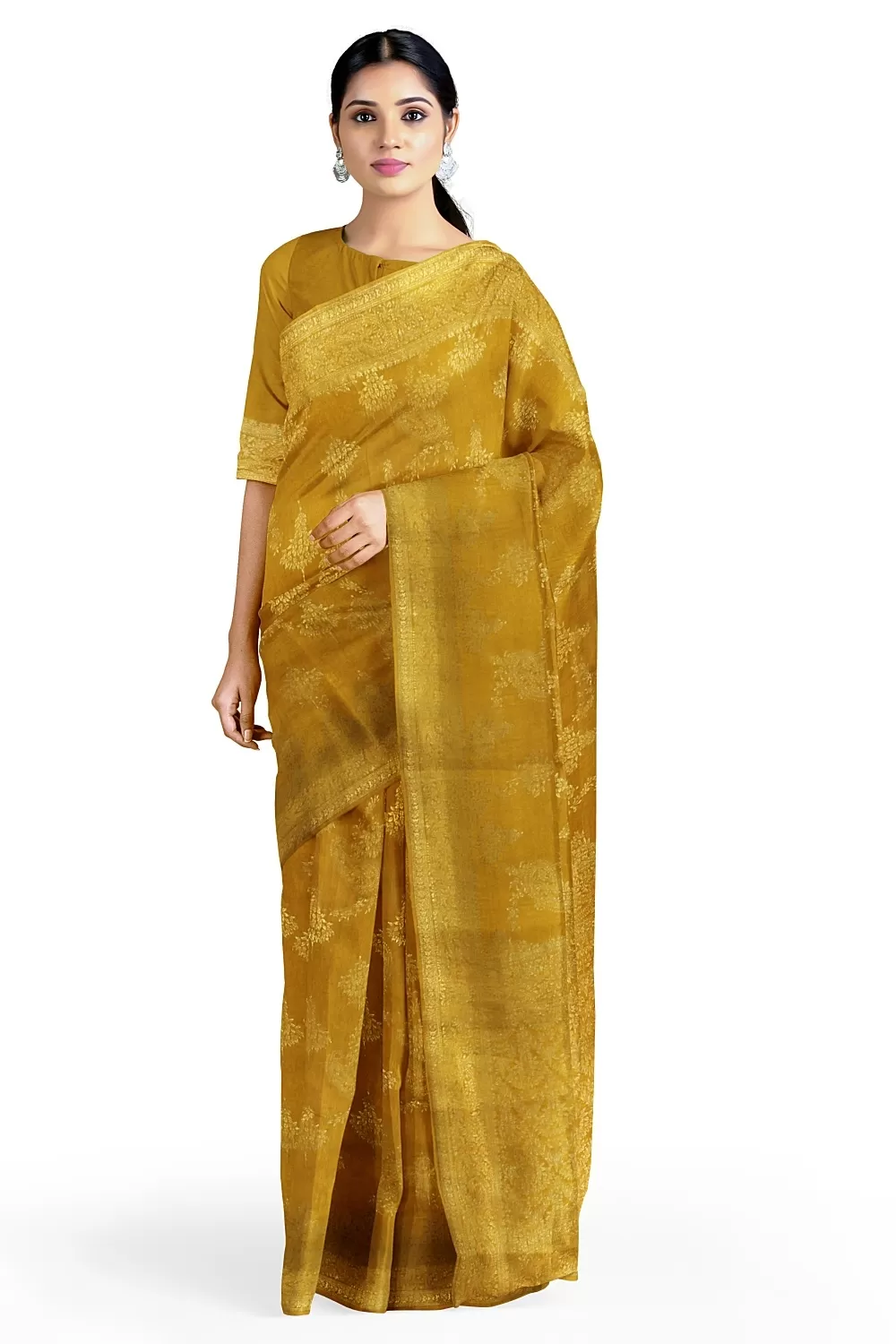 Mustard Monga Soft Silk Saree