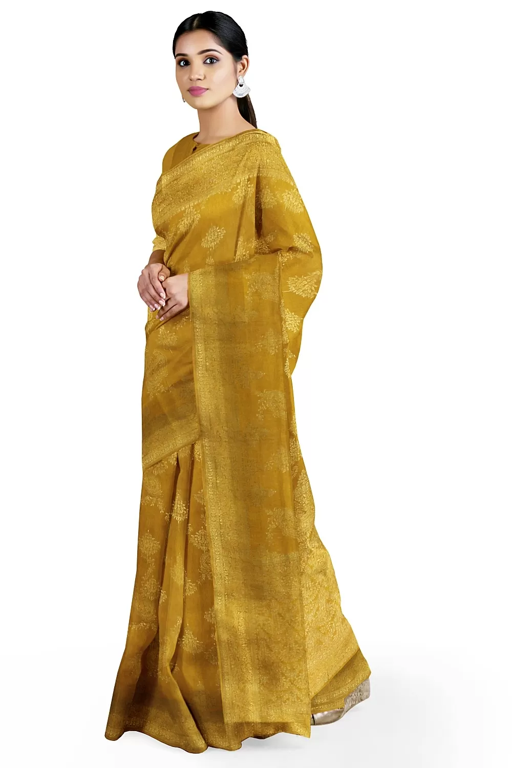 Mustard Monga Soft Silk Saree