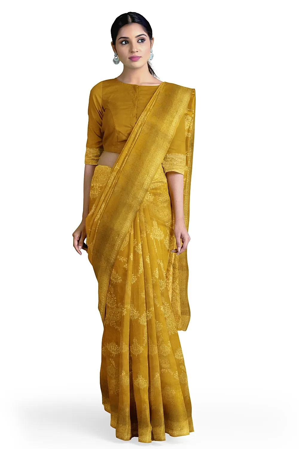 Mustard Monga Soft Silk Saree